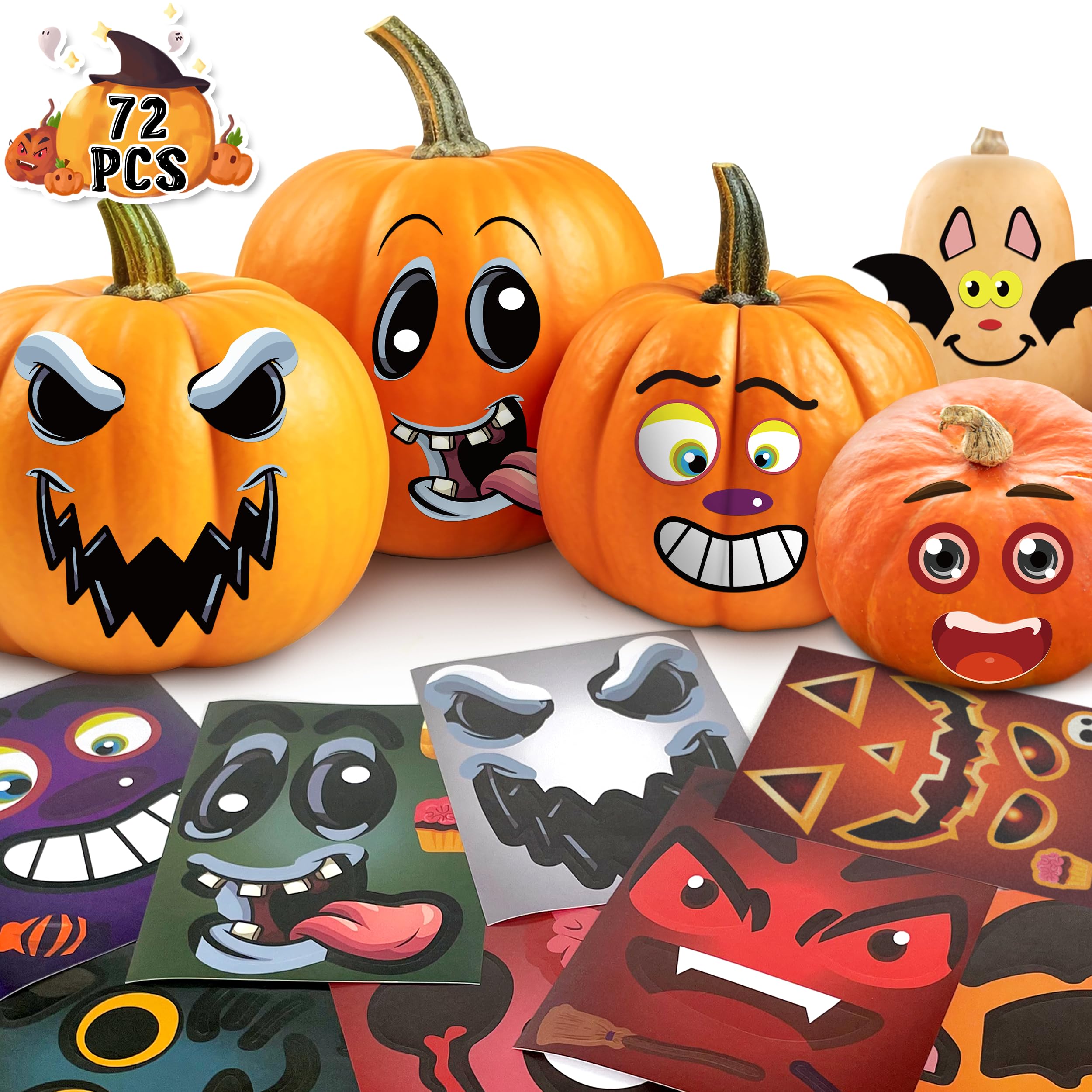 Photo 1 of LINAYE 72 PCS Halloween Crafts Kit - Pumpkin Face Decorating Stickers, Pumpkin Decorating Kit, Halloween Games Activities Party Favors for Kids