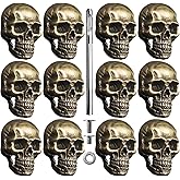 Sanyeyufeng 12Pcs Skull Rivets Buttons Skeleton Stud Goth Mental Conchos Pins for Leather Craft, Leather Belts, Shoes, Bags, Fabric DIY (Brass Color)