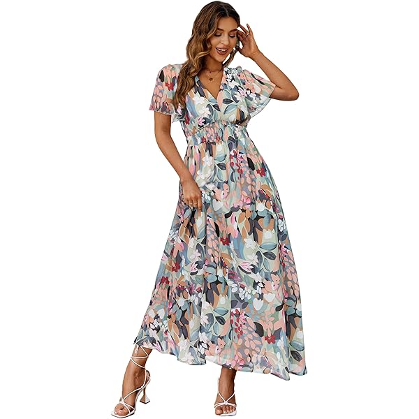 Simplee Womens Boho Floral Maxi Dress Semi Formal Spring Wedding Guest V  Neck Short Sleeve Empire Waist Long Fall Dresses (S Black Brown) at Amazon Women's  Clothing store