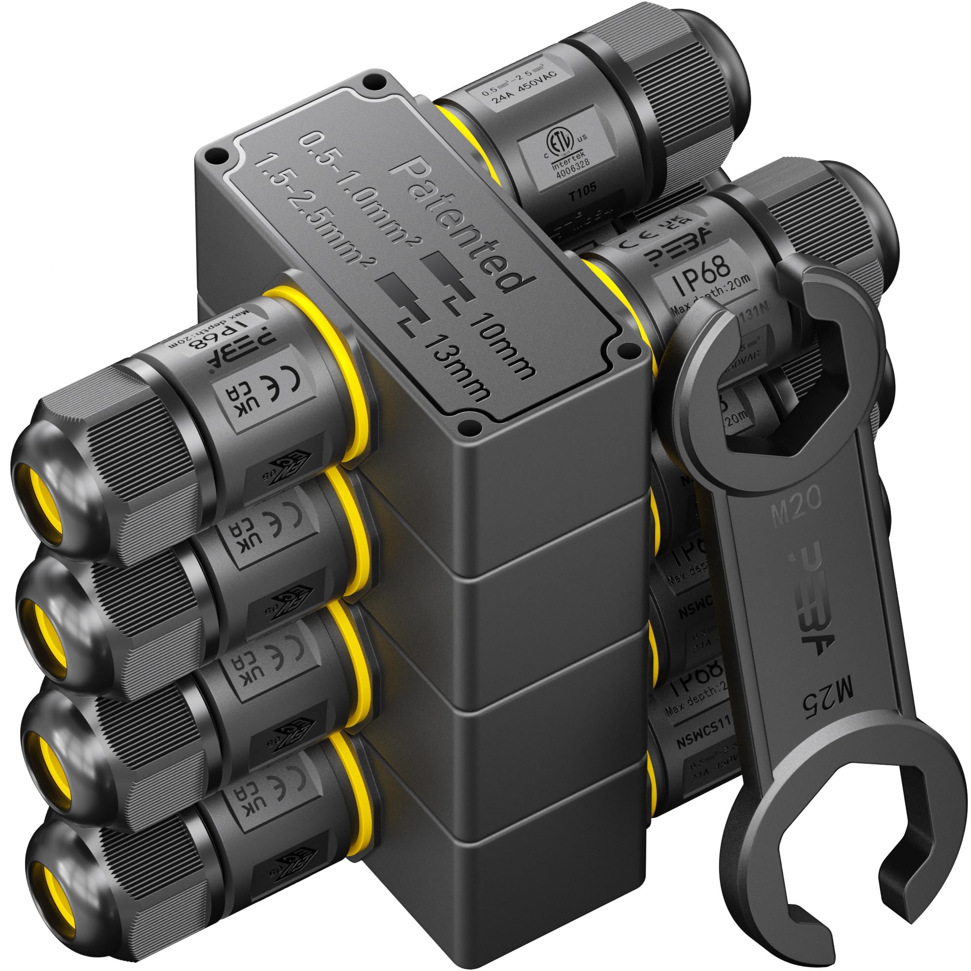 PEBA IP68 Waterproof Cable Connector Outdoor, 3 Way Waterproof Junction Box Outdoor Cable Connector, 3 Pins Wire Connector, Extension Electrical Cable Protector for Cable Diameter 4mm-12mm (4 Pack)