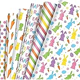 12 Sheets Easter Wrapping Paper, Watercolor Easter Eggs Rabbitr Gifts Wrapping Paper Happy Easters & Bunny and Egg Gift Wrap Papers Easter Art Paper for Birthday Party Packaging Supplies