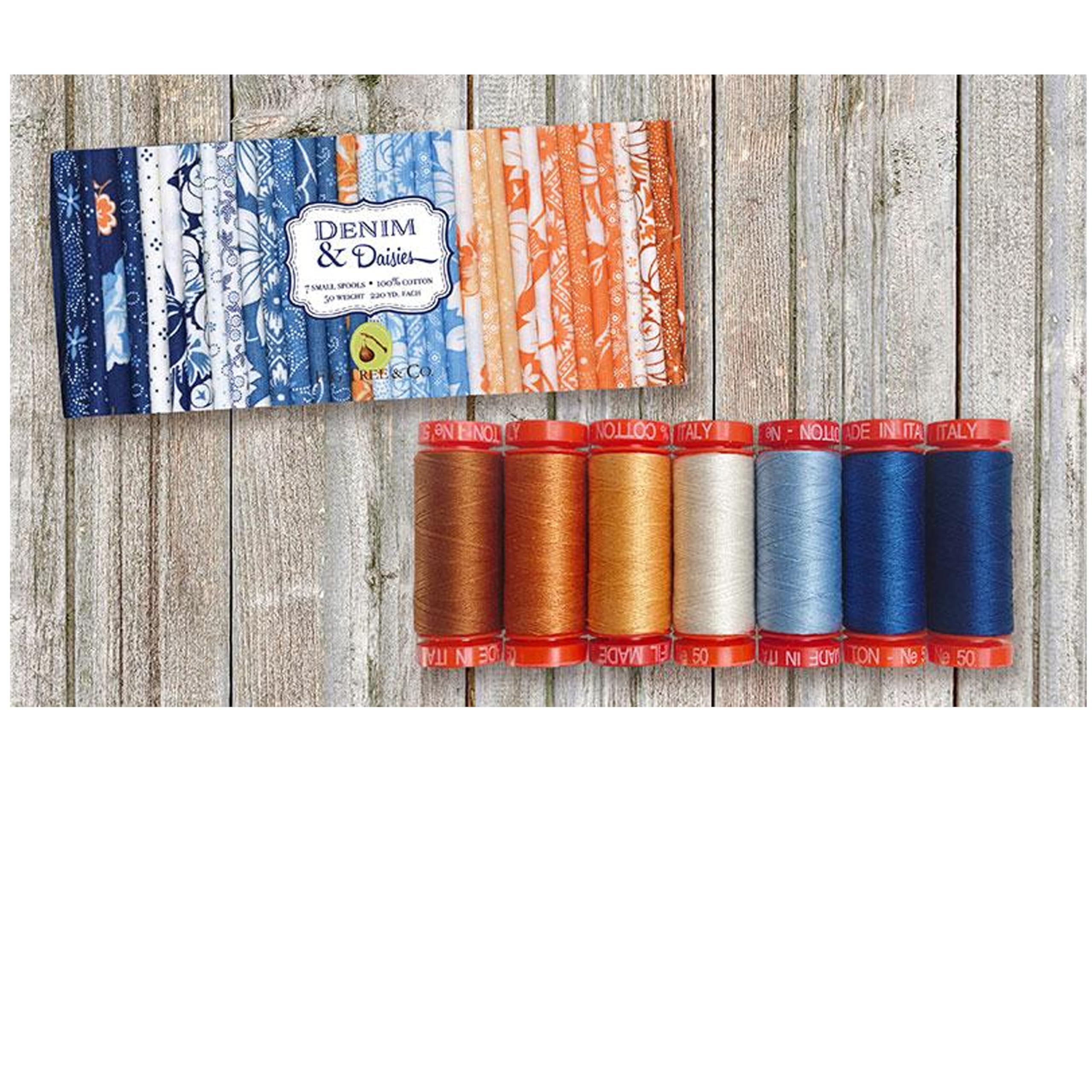 Denim & Daisies Aurifil Thread 50 wt Cotton 7 Small spools by Fig Tree & Co. JF50DD7