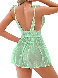Lilosy Sexy Polka Dots Mesh Sheer Babydoll Chemise