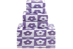 Kinlop 6 Pcs Bath Towel Set 2 Bath Towel 2 Hand Towel 2 Washcloth Soft Quick Dry Bathroom Towel Set for Bathroom Home Gym Spa Beach Accessories(Purple, Flower)