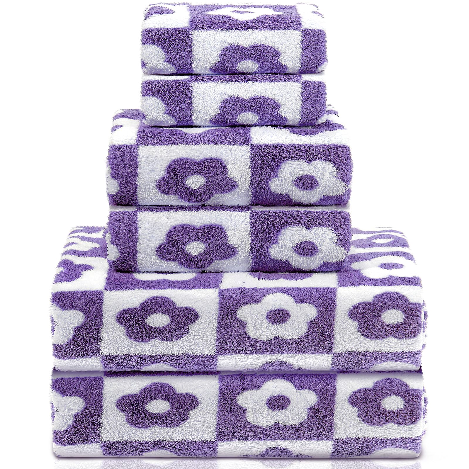 Photo 1 of *MISSING PARTS UNKNOWN*
Kinlop 6 Pcs Checkered Bath Towels Set Coral Washcloth Quick Dry Patterned Thin Coral Fleece Hand Towel for Bathroom Back to School Gym Spa Beach Accessories(Purple,Flower)