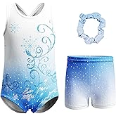 LQSZ Gymnastics Leotards for girls with Gym Shorts Sparkly Ballet Dance Sleeveless Cross-back Toddler Unitards 3-12 Years