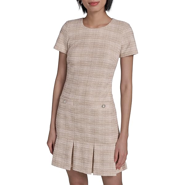 KARL LAGERFELD Paris Women's Sleeveless Square Neck Tweed A-line Mini Dress,  Chambray Blue, 8 at Amazon Women's Clothing store