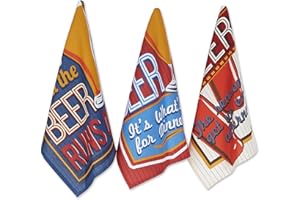 DII Cotton Retro Beer Dish Towels, 18 x 28" Set of 3, Decorative Oversized Kitchen Towels for Everyday Cooking and Baking