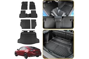 Maxzina Floor Mats Compatible with 2022-2025 2026 Honda Civic Hatchback Cargo Mat Liner TPE Trunk Mat Back Seat Cover Kick Mat Civic Hatchback Accessories (Backrest Mats+Trunk Mat+Floor Mats)
