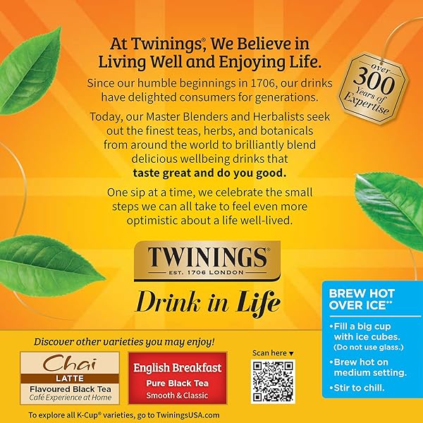 TWININGS EARL GREY BLACK TEA K-CUP PODS FOR KEURIG, 24 COUNT (PACK OF 1), FLAVOURED WITH CITRUS AND BERGAMOT, CAFFEINATED, ENJOY HOT OR ICED