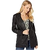 [BLANKNYC] Womens Double Breasted Long Vegan Leather Blazer
