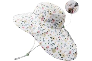 Kids Sun Hat, Floral Bucket Hat with Cape, Flat Top Outdoor Sun Protection Hat for Toddlers & Kids (Sizes: 0-2Y, 2-5Y, 5-10Y)