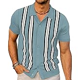 PJ PAUL JONES Mens Polo Shirts Vintage Striped Button Down Knitted Golf Shirts