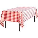 LTC LINENS 60 in. x 102 in. Red and White Checkered Rectangular Tablecloth - Red Gingham Table Cloth for 6 Feet Rectangle Table - Stain Resistant, Washable Fabric Plaid Table Cover for Picnic, Party