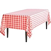 LTC LINENS 60 in. x 102 in. Red and White Checkered Rectangular Tablecloth - Red Gingham Table Cloth for 6 Feet Rectangle Table - Stain Resistant, Washable Fabric Plaid Table Cover for Picnic, Party
