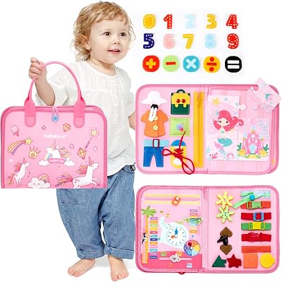 Hahaland Montessori Busy Board 21 Activities 3+ Pink Educational Toy