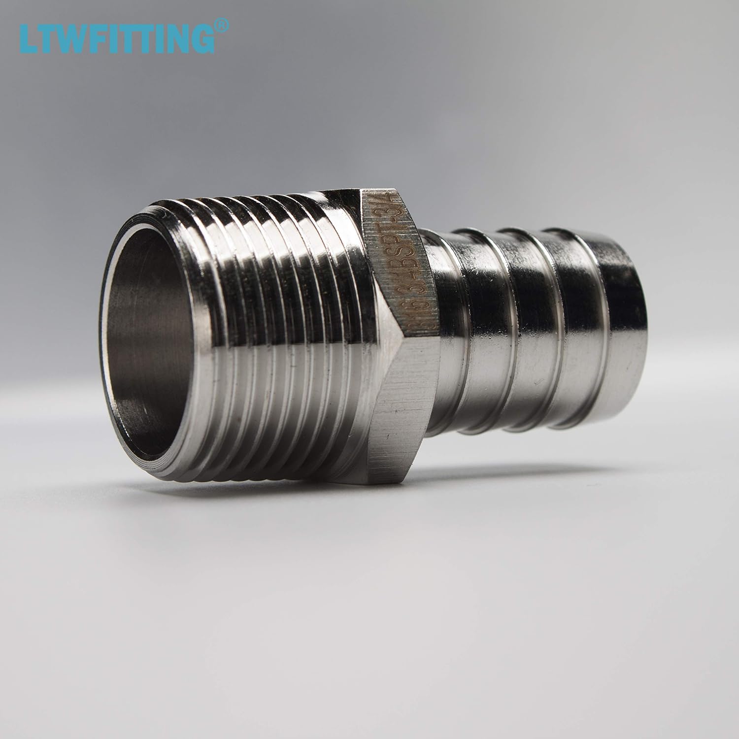 LTWFITTING Stainless Steel 316 Barbed Fitting Coupler/Connector 3/4-Inch Male BSPT x 3/4-Inch(19mm) Hose Barb Fuel Gas Water (Pack of 5) - Image 4