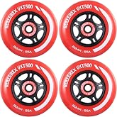 Rollerex VXT500 Inline Skate Wheels &ndash; 4-Pack (Optional Bearings, Spacers and Washers) - Durable Replacement Roller Blade Wheels for Indoor &amp; Outdoor Skating (80mm, Rocket Red)