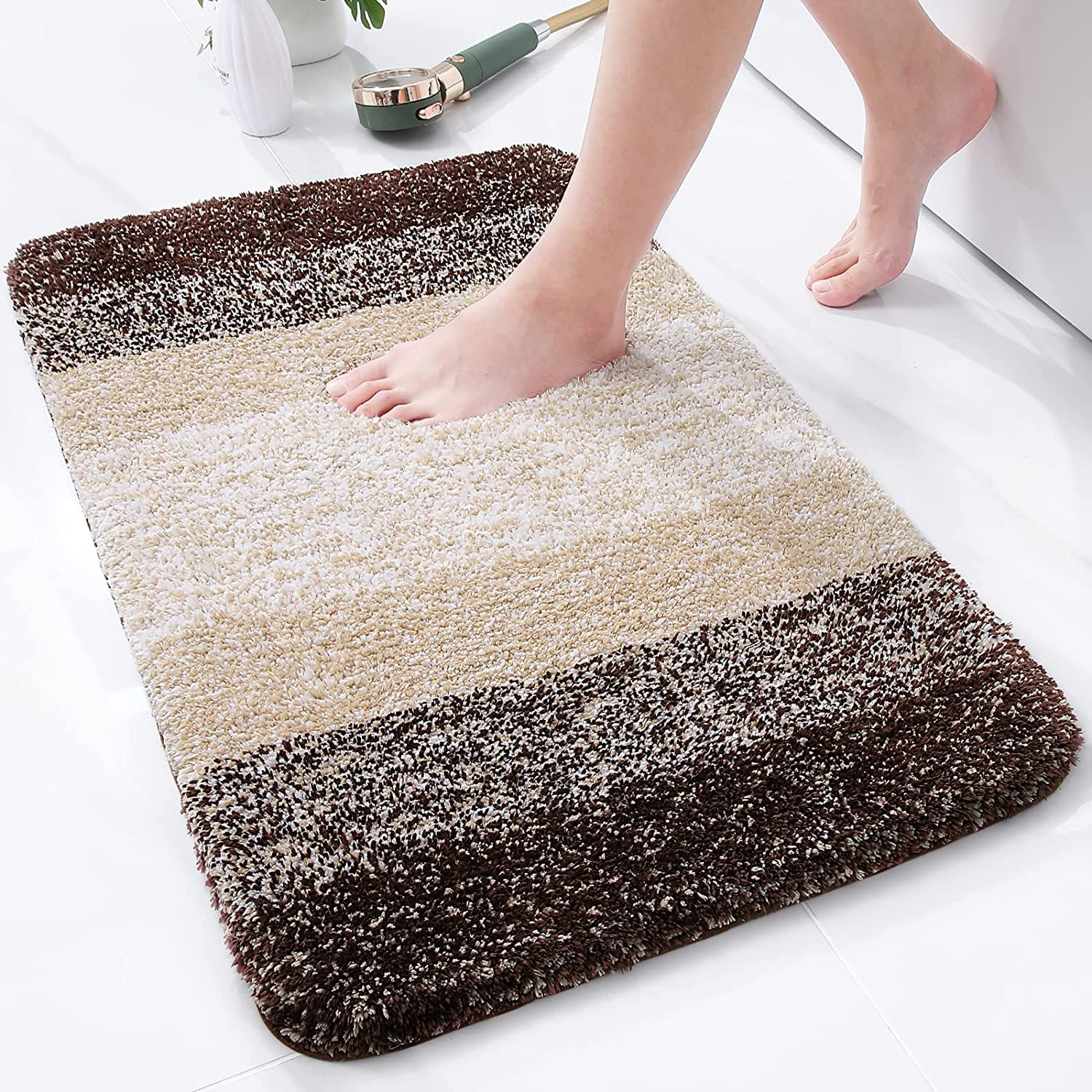 smiry Microfiber Bath Mat, 60 x 90 cm, Non-Slip Super Absorbent Bathroom Mat, Extra Soft Thick Floor Foot Mat, Fluffy Shaggy Bath Mats Rugs for Bathroom, Brown