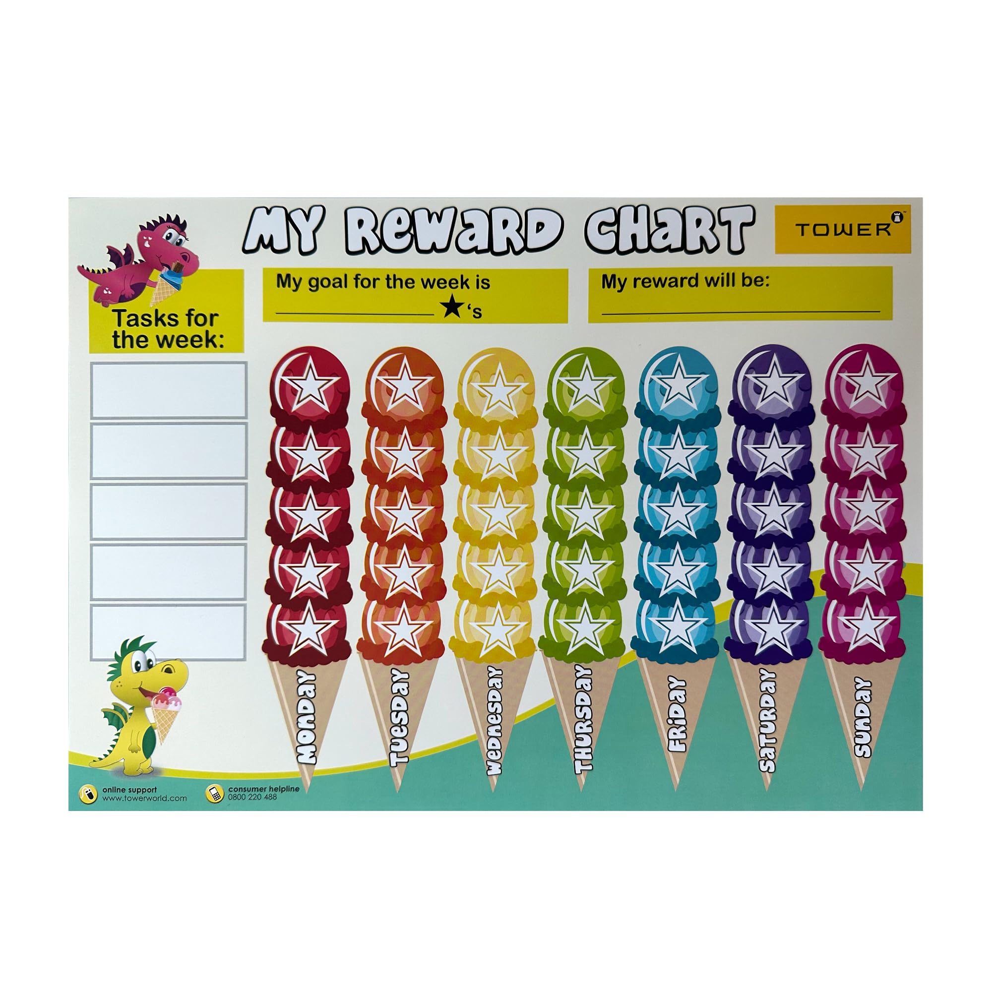 Ice-Cream Cone Reward Chart, 10 Charts, 252 Stickers to Reward, Praise & Encourage Kids at Home or Classroom