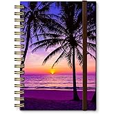 DHGPTS Spiral Journal Notebook, A5 Cute Notebooks for Women Men, College Ruled Hardcover Notebook for Work & Note Taking, 60 Pages Double-Wire Journals for Writing, Sunset Purple