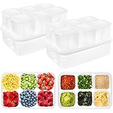 Rtteri 2 Sets Fridge Organizer Divided Serving Tray with Lid Yakumi Pans Seasoning Condiment Container Stackable Refrigerator Organizer with Airtight Lids No Bpa for Veggies, Fruit, Herbs, Spices
