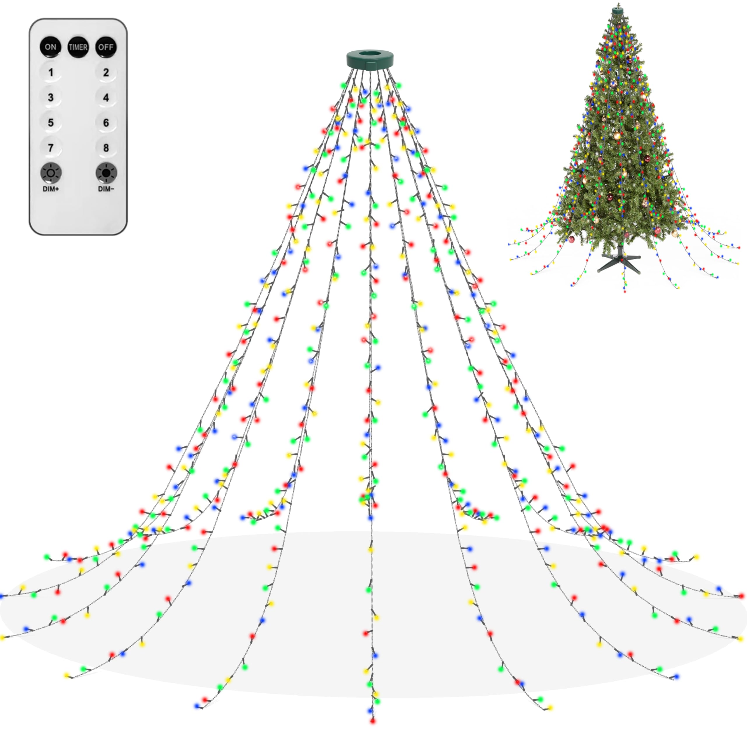 aneeway Christmas Tree Lights String, 480LED Christmas Lights for Tree with 8 Light Modes & Memory Function, 9.84FT x 16 String Light with Timing & Remote Control for Xmas Ornament - Multicolor Image