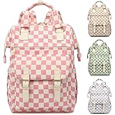 Lreneilu Corduroy Laptop Backpack for Women 15.6 Inch Stylish College School Bookbag, Business Work & Travel Computer Backpacks (Checkered Pink)
