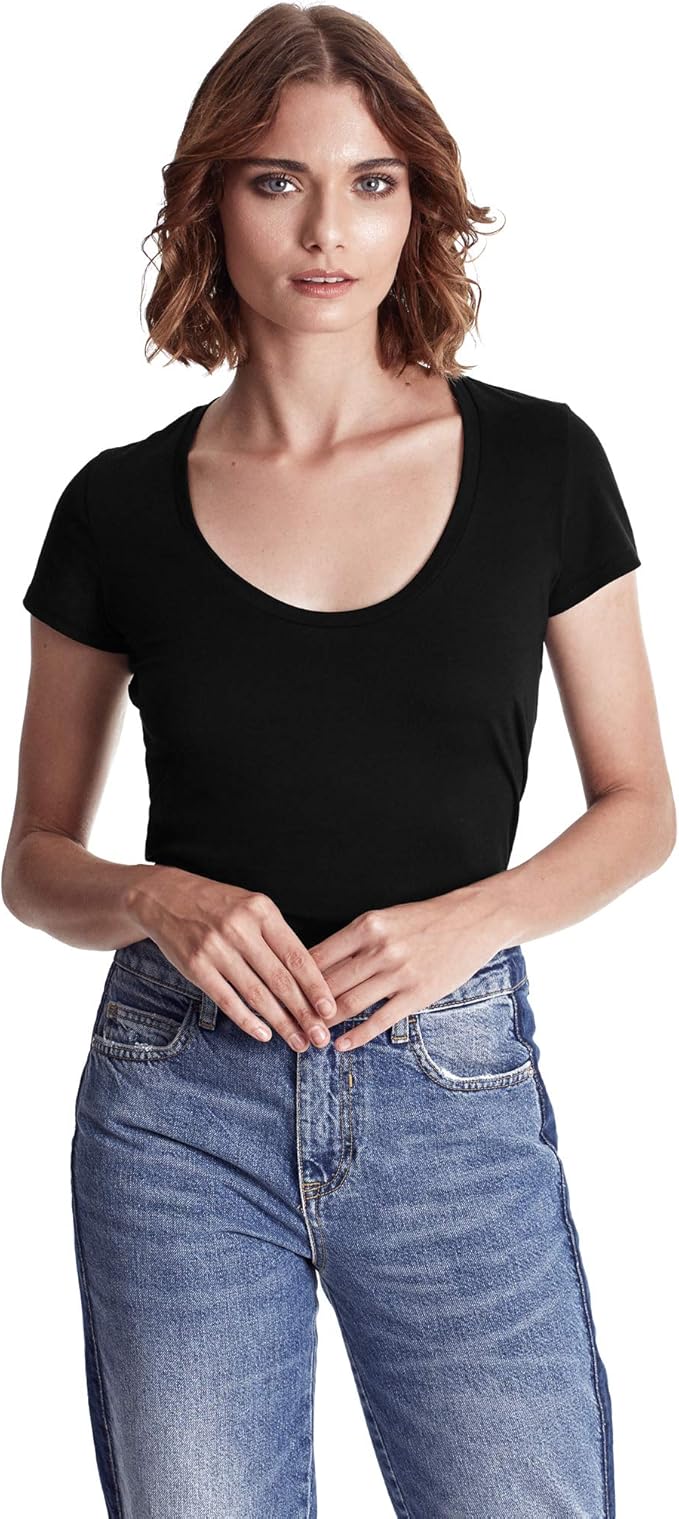 Deep scoop neck tee women's Clearance