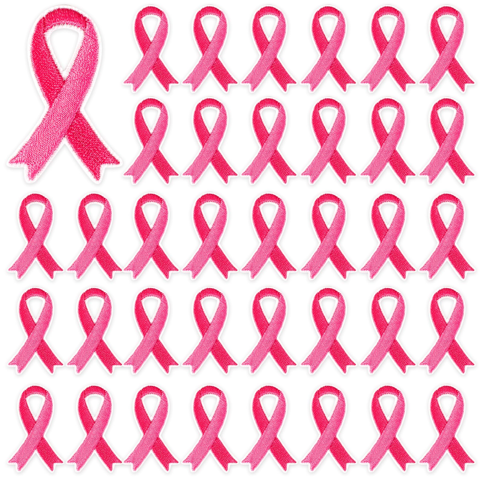 Photo 1 of 30 pcs Pink Ribbon Iron on Patches Breast Cancer Awareness Embroidered Sew Applique Repair Patch DIY Crafts for Women Girls Clothing Jacket Jeans Pants Dress Backpack Hat Decorations