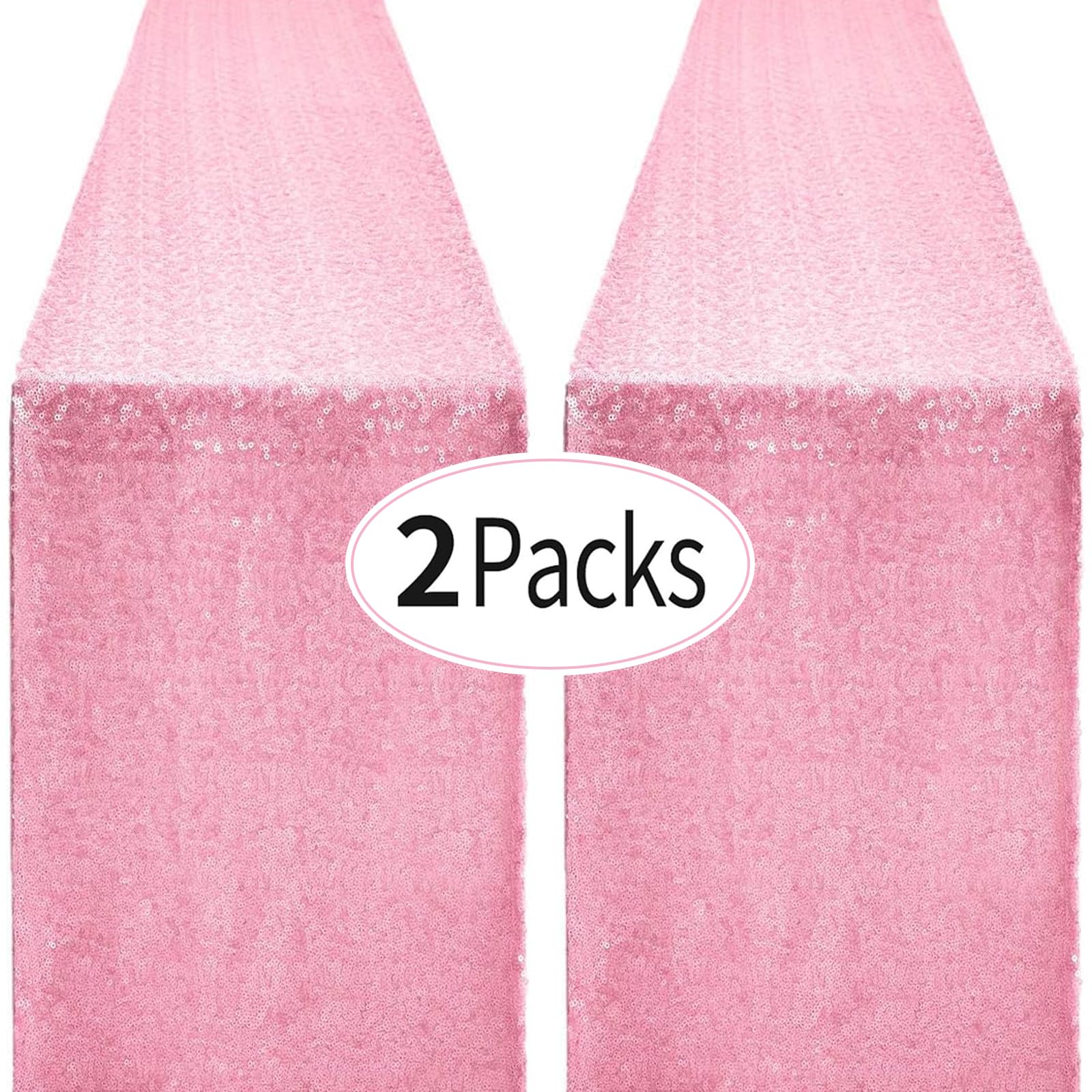 View 1 of 2 Packs 12 x 72 inches Pink Sequin Table Runner, Glitter Runner for Birthday Party Supplies Decorations Wedding Bachelorette Holiday Celebration Bridal Shower Baby Shower