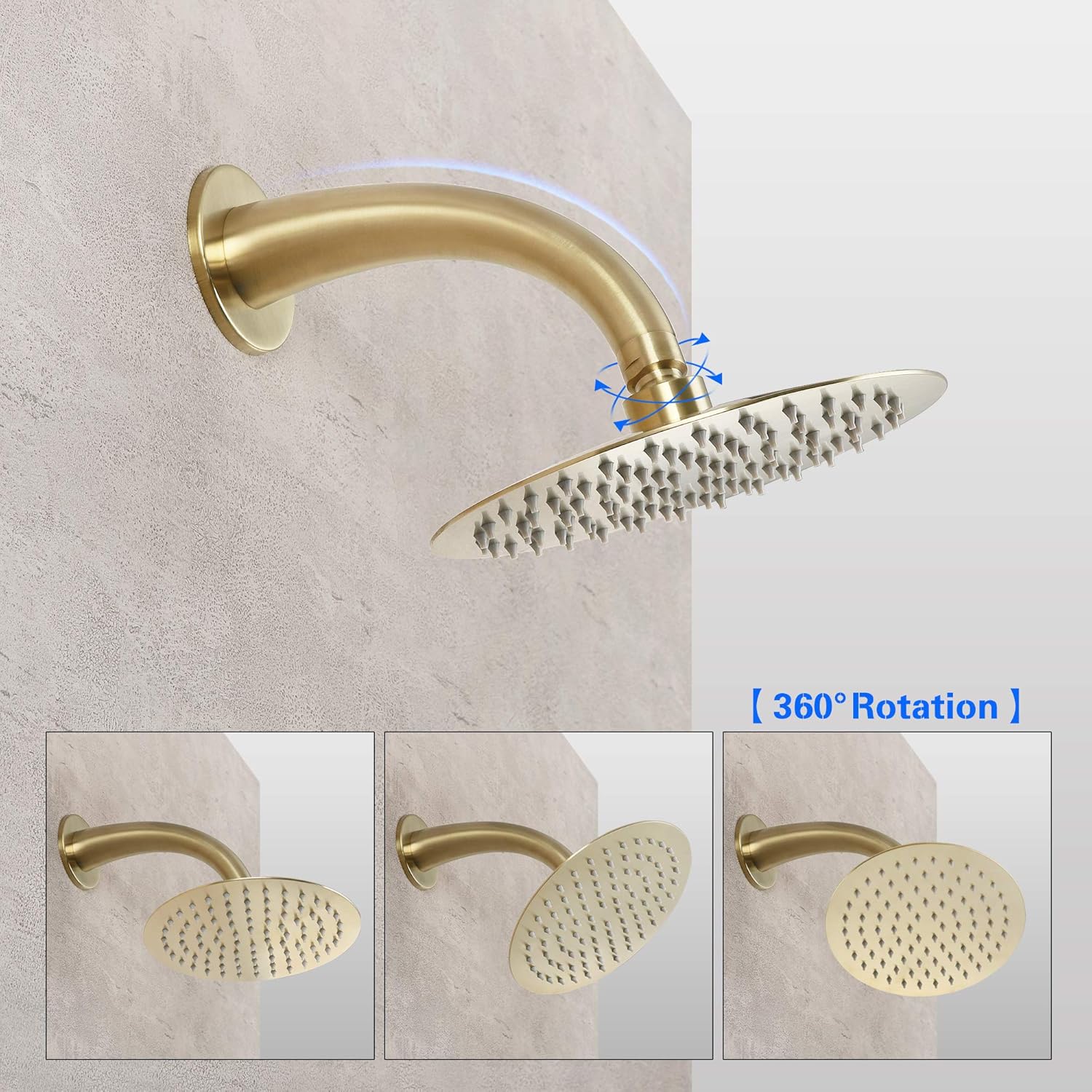 SKOWLL Bathroom Faucet Shower Set Rainfall Shower Faucet System Three Handle 8-Inch Rainfall Shower with Included Rough-in Valve Trim Kit, Brushed Gold Finished - - 