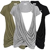 Free to Live 3 Pack Nursing Tops Breastfeeding Shirts Criss Cross Tops for Women Fall Maternity Clothes Short Sleeve Cardigan