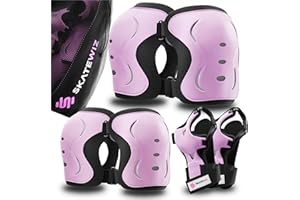 SKATEWIZ Kids and Adults Knee Pads and Elbow Pads Set with Wrist Guards for Roller Skating [6pc] - Skating Protective Gear for Roller Skates & Skateboard