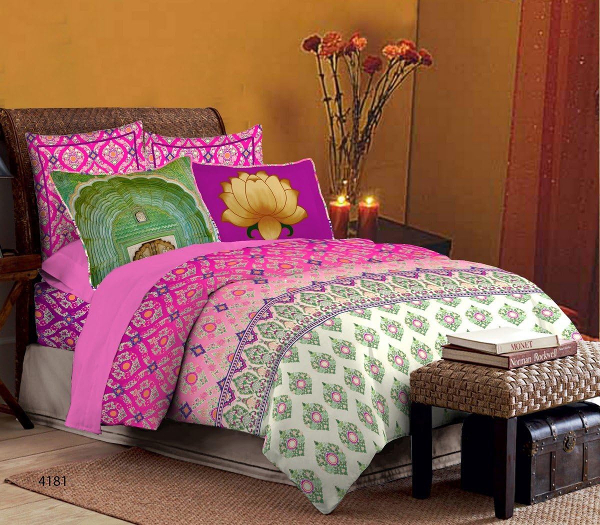 Bombay Dyeing Celebrating India 210 TC Cotton Double Bedsheet with 2 Pillow Covers - Magenta