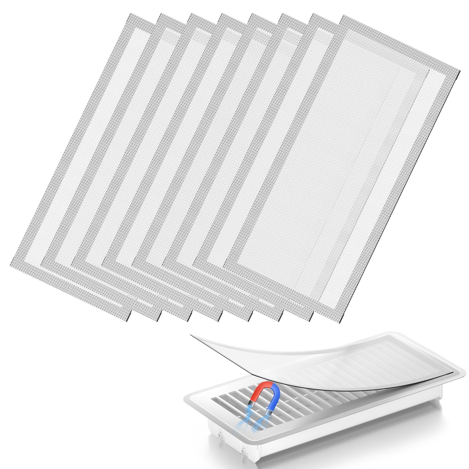 Photo 1 of Hon&Guan Floor Vent Covers, Strong Magnetic Vent Mesh Air Vent Filters, 4.7x10.2'' PVC Floor Register Vent Screens for Home Floor/Wall/Ceiling Catch Debris Hair Dust (White, 6PCS)