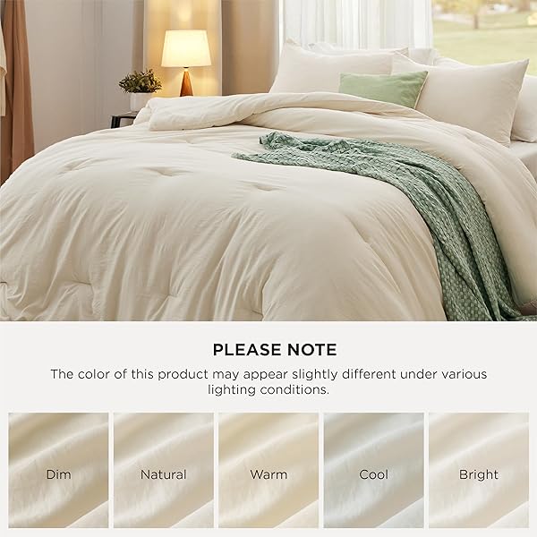 BEDSURE QUEEN COMFORTER SET, CREAM SOFT PREWASHED BEDDING FOR ALL SEASONS, 3 PIECES GENTLESOFT™ BED SET, 1 LIGHTWEIGHT COMFORTER (90″X90″) AND 2 PILLOWCASES (20″X26″)