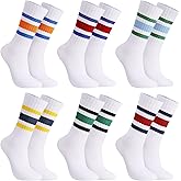 GGSTDDUP 6 Pairs Crew Sport Socks Women Striped Crew Socks Retro Athletic Socks Casual Cotton Stretchy Socks Unisex MultiColor, Large-X-Large