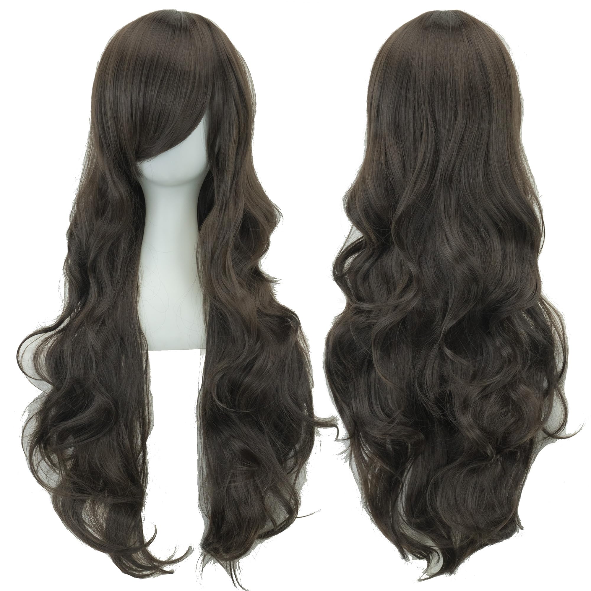 IMISSU 80cm Long Curly Natural Hair Cosplay Wig with Bangs Colorful Halloween Costume Party Wigs for Women (Black Brown)