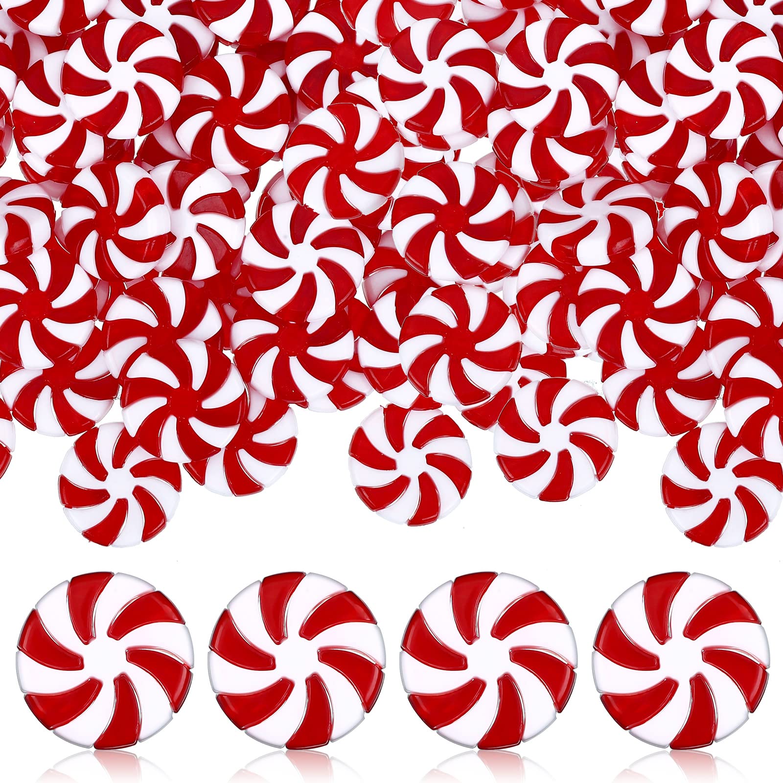 Photo 1 of 100 Pcs 25 mm Fake Christmas Candy Cane Peppermint Ornaments for Christmas Tree Decorations Xmas Candy Decor Ornaments Craft for DIY Crafts (Red White)