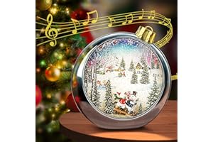 SINOFAYAR Big Christmas Snow Globes Lighted,6H Timer Snow Globes Bling Snow Globes Christmas Music Box 8 Songs, Silver Round Lantern with Xmas Tree