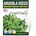 Purely Organic Arugula Seeds (Slow Bolt) - Approx 400 Seeds - USDA Organic, Non-GMO, Open Pollinated, Heirloom, USA Origin