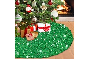 WUPIOS Sequin Christmas Tree Skirt Green 36 Inch Large Sparkle Tree Skirt Farmhouse Tree Skirt Box for 6ft Pencil Tree Velvet Tree Stand Skirt for Indoor Bright Green Tree Skirts Christmas Decorations