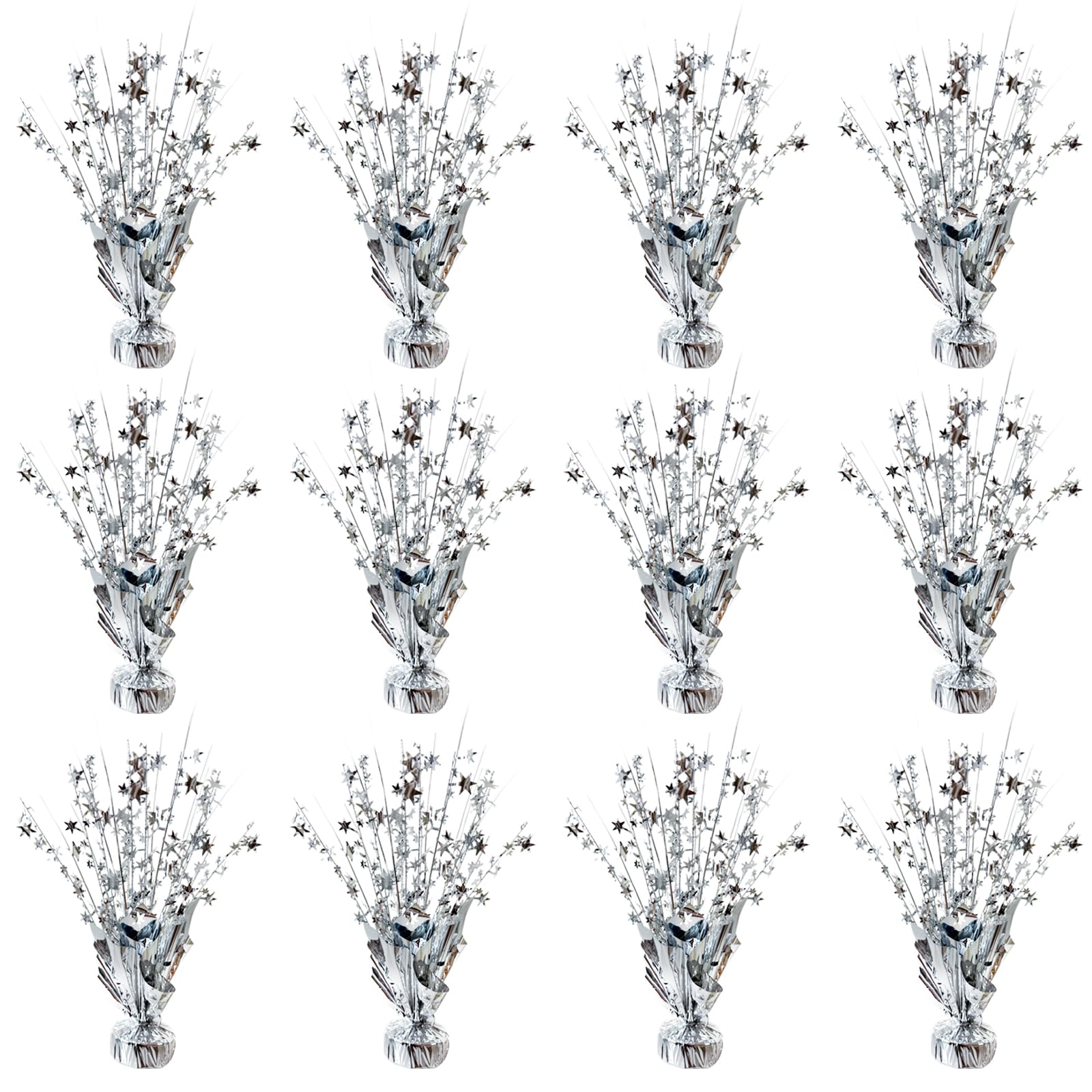Photo 1 of YinNorth 12 Pcs Metallic Foil Spray Centerpiece Party Star Table Decoration Brust Glitter Table Topper Decor for Birthday Graduation Holiday Christmas Dining Celebration New Year Party Supplies,Silver