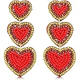Bead Dangle Earrings for WomenRhinestone Heart Drop Dangle Earrings Pearl Heart Earrings Handmade Colorful Seed Beaded Drop Earrings Beaded Holiday Earrings Valentine's Day Dangle Earrings Gift