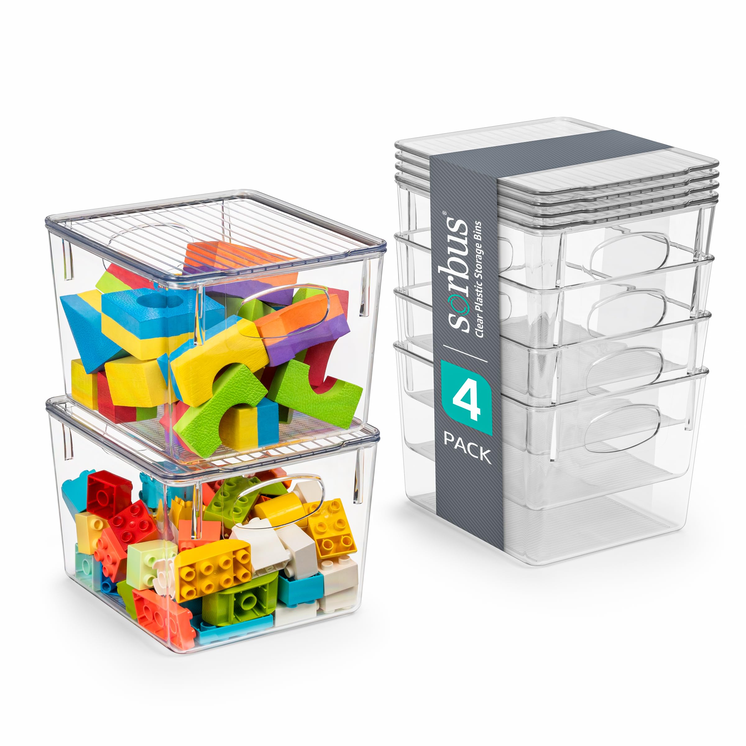 Photo 1 of Sorbus Medium Clear Plastic Storage Bins with Lids, Clear Stackable Storage Bins, Clear Toy Storage Bins, Clothes, Medicine, Makeup, Closet, Art Supply, Bathroom, Shoe, Toy Storage Organizer (4 Pack)