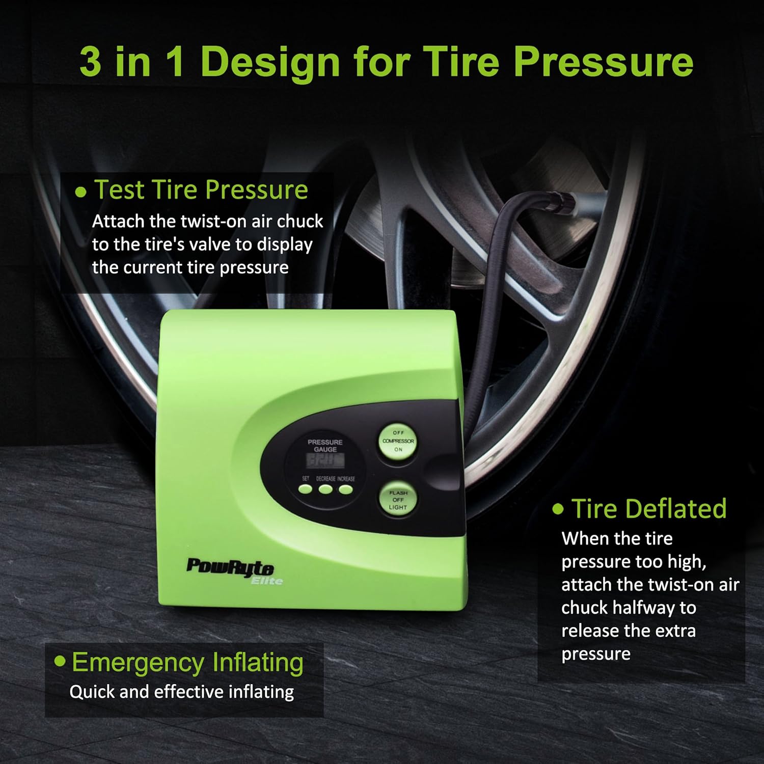 PowRyte Digital Tire Inflator with 12VDC,Portable Air Compressor,28mm Larger on Cylinder Diameter Than Other Brand which 22mm in Inflator,Then 40% Faster on Inflating: Automotive