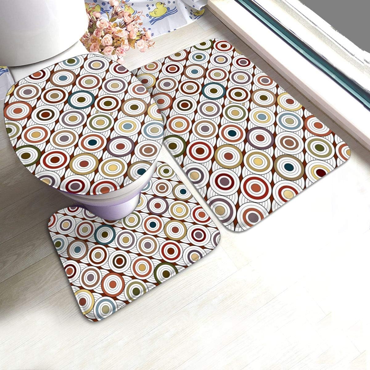 BLSYP Colorful Circles 3 Pieces Bathroom Rugs Set,Soft Chenille Bath
