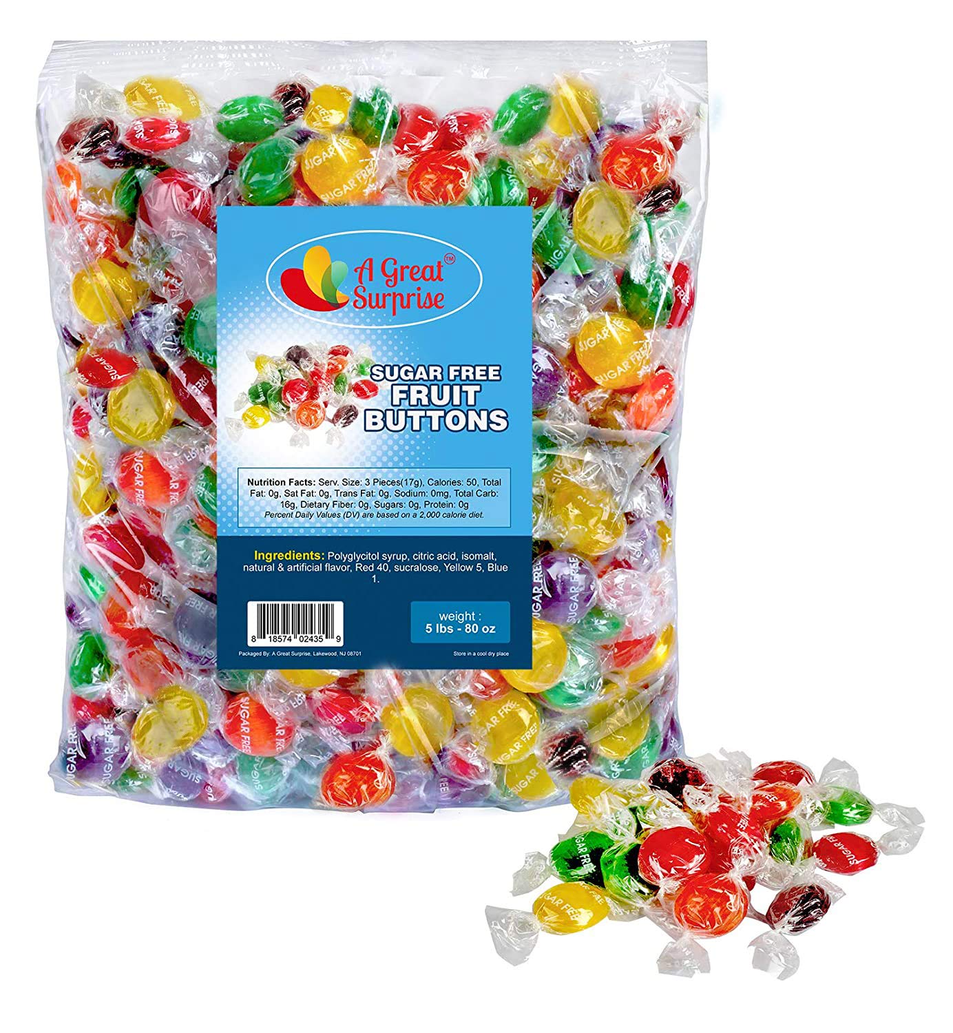 Amazon.com : A Great Surprise Sugar Free Fruit Candy- 5LB Bag - Bulk