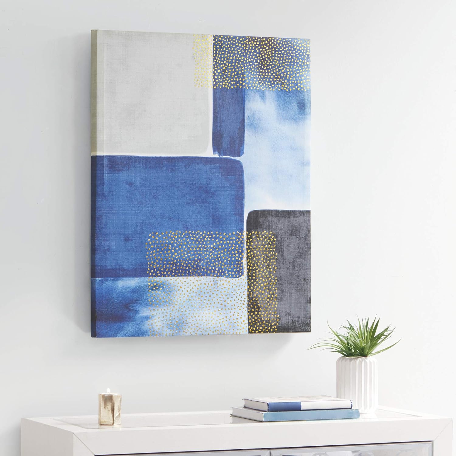 Urban Habitat Shape & Scope Wall Art Living Room Décor-Abstract Geometric with Gold Foil Home Accent Modern Bathroom Decoration, Ready to Hang Poster Painting for Bedroom, 22" x 28", Blue: Posters & Prints